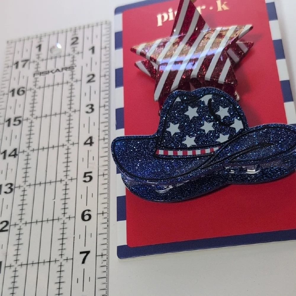 Piper K Patriotic Star and Hat Hair Clips - Red, Blue